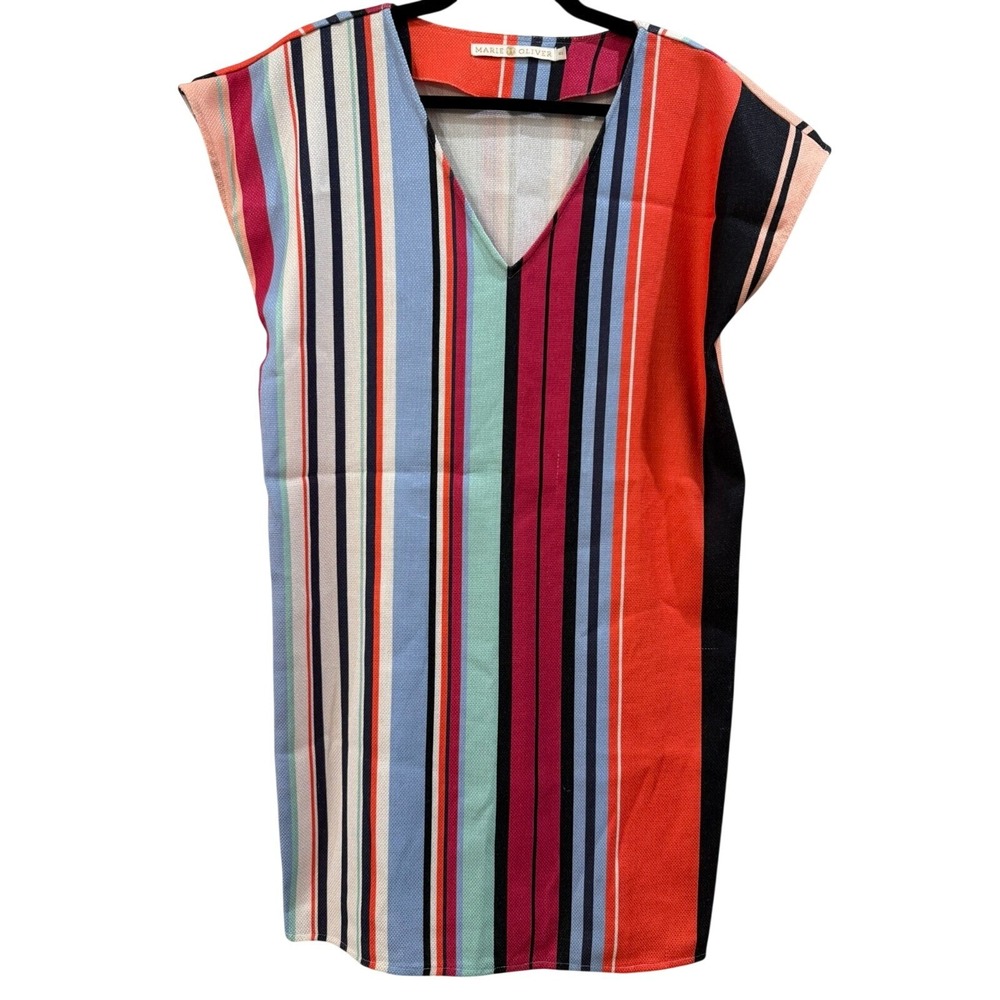 Marie Oliver Bold Stripe Cap Sleeve Knee Length Dress Women's Size XS